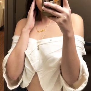 cream cropped button down